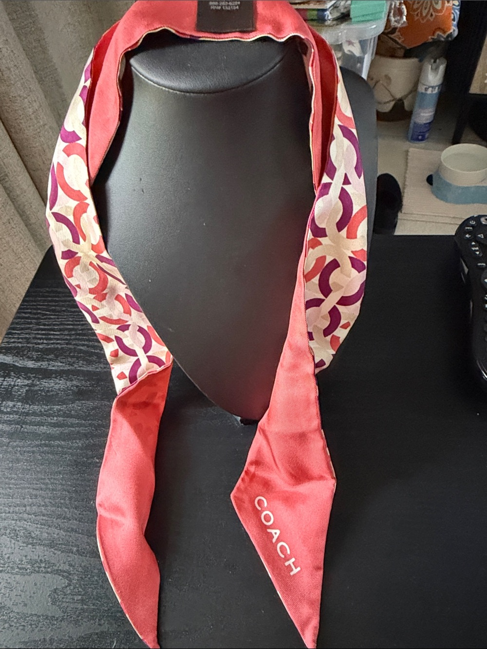 Coach Pink, Coral & Purple Signature Print Twilly Scarf - Picture 5 of 6